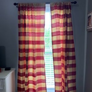 Crimson Red and Gold Silk Curtains four panels